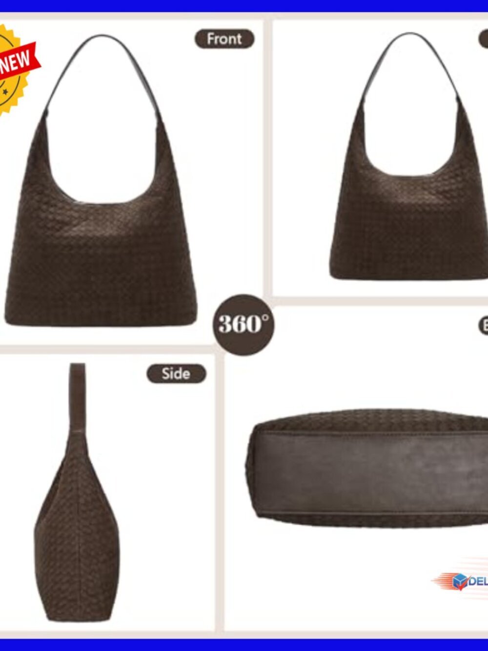 Woven Suede Hobo Tote Bag with Zippered Compartments for Work Travel - Picture 6 of 7